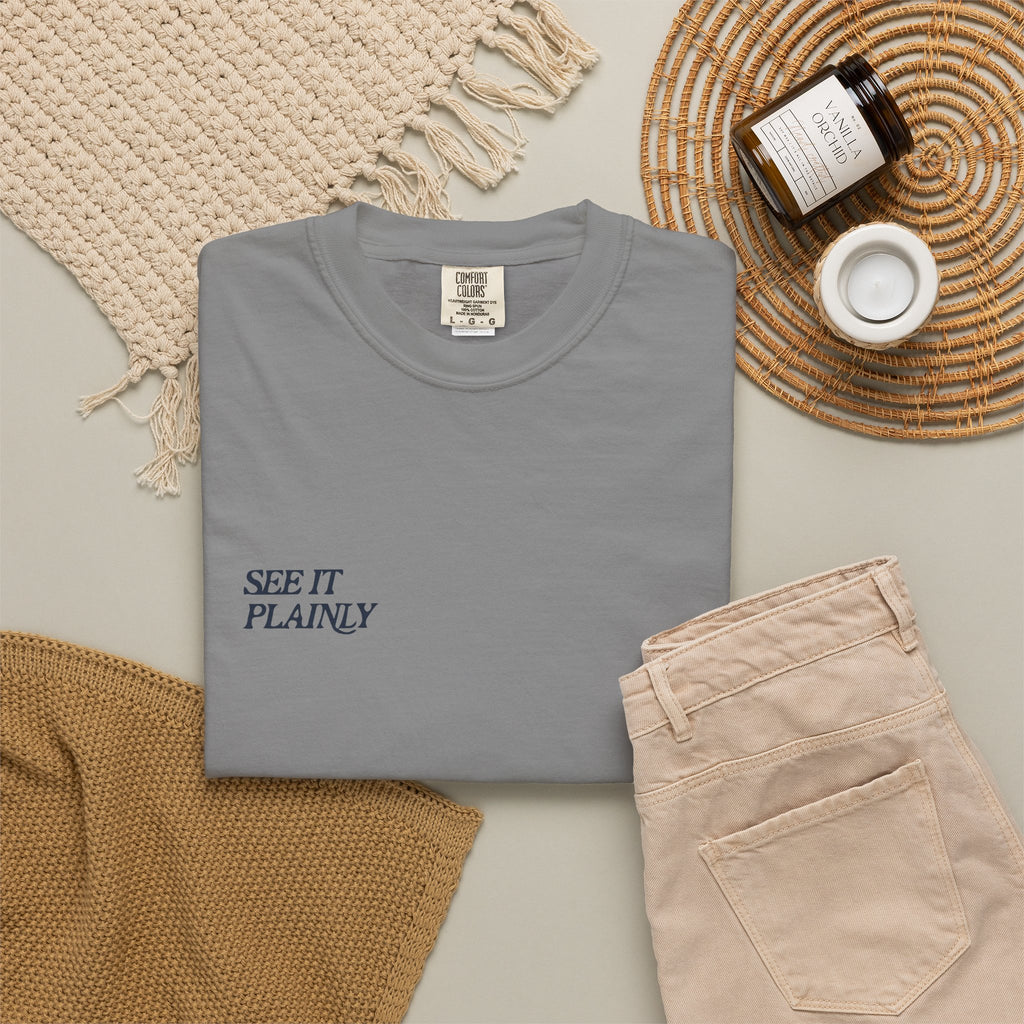 Clarity T-Shirt — "See It Plainly" Minimal Motivational Tee Navy lettering