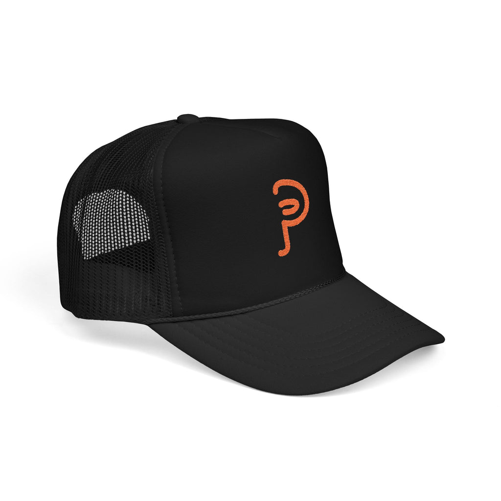Plainly Trucker Hat — Orange Embroidered 'P' Logo Foam Cap