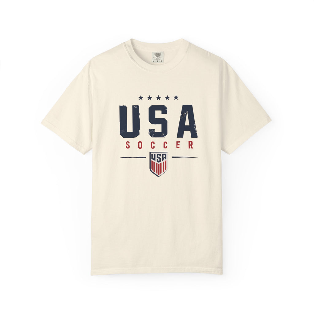 USA Soccer T-Shirt — Vintage Patriotic Soccer Tee with Crest