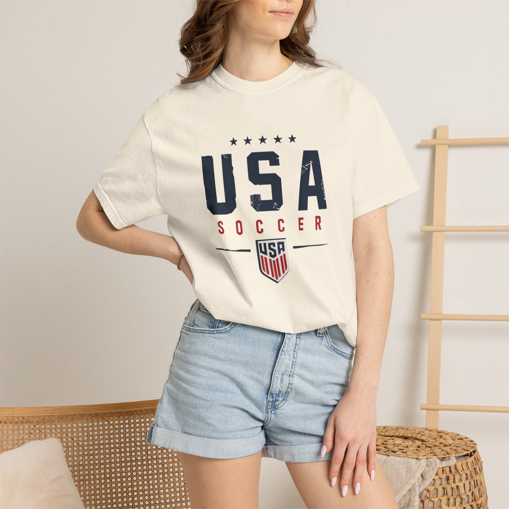 USA Soccer T-Shirt — Vintage Patriotic Soccer Tee with Crest