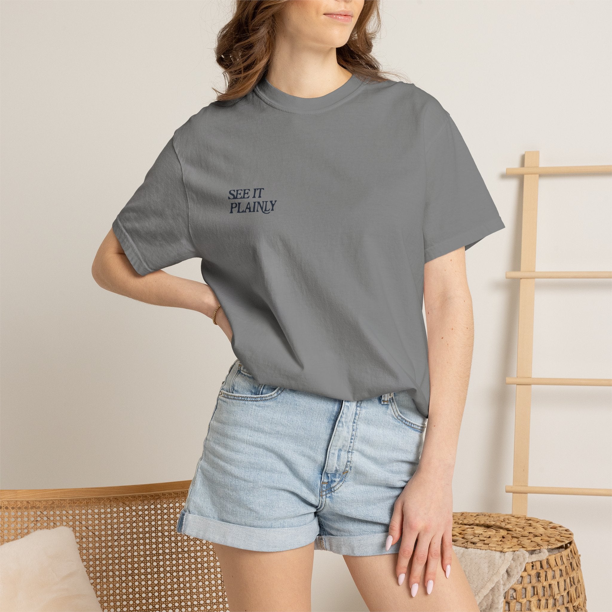 Clarity T-Shirt — "See It Plainly" Minimal Motivational Tee Navy lettering