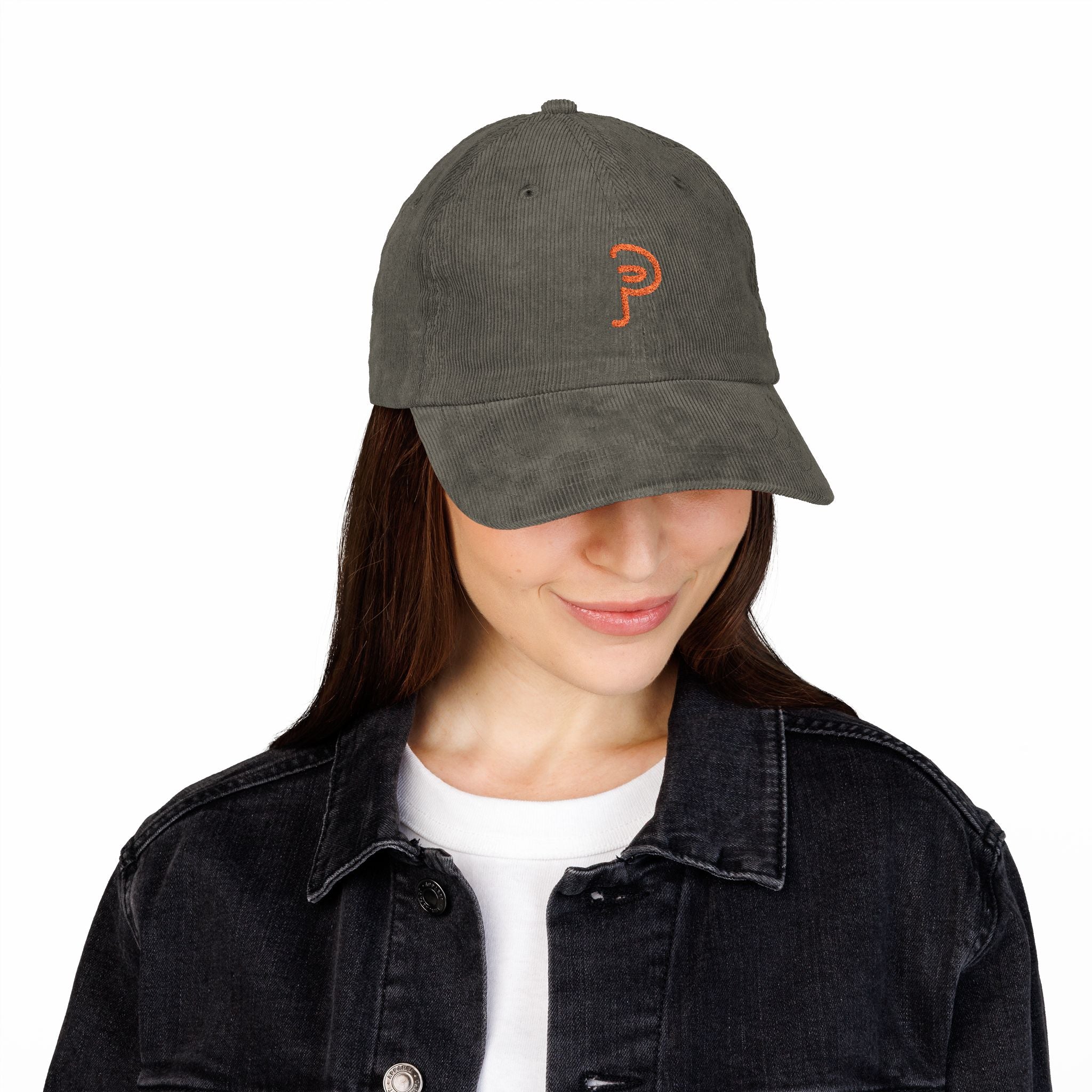 Plainly Vintage Corduroy Embroidered Cap — Rust Retro Dad Hat with Minimal 'P' Logo