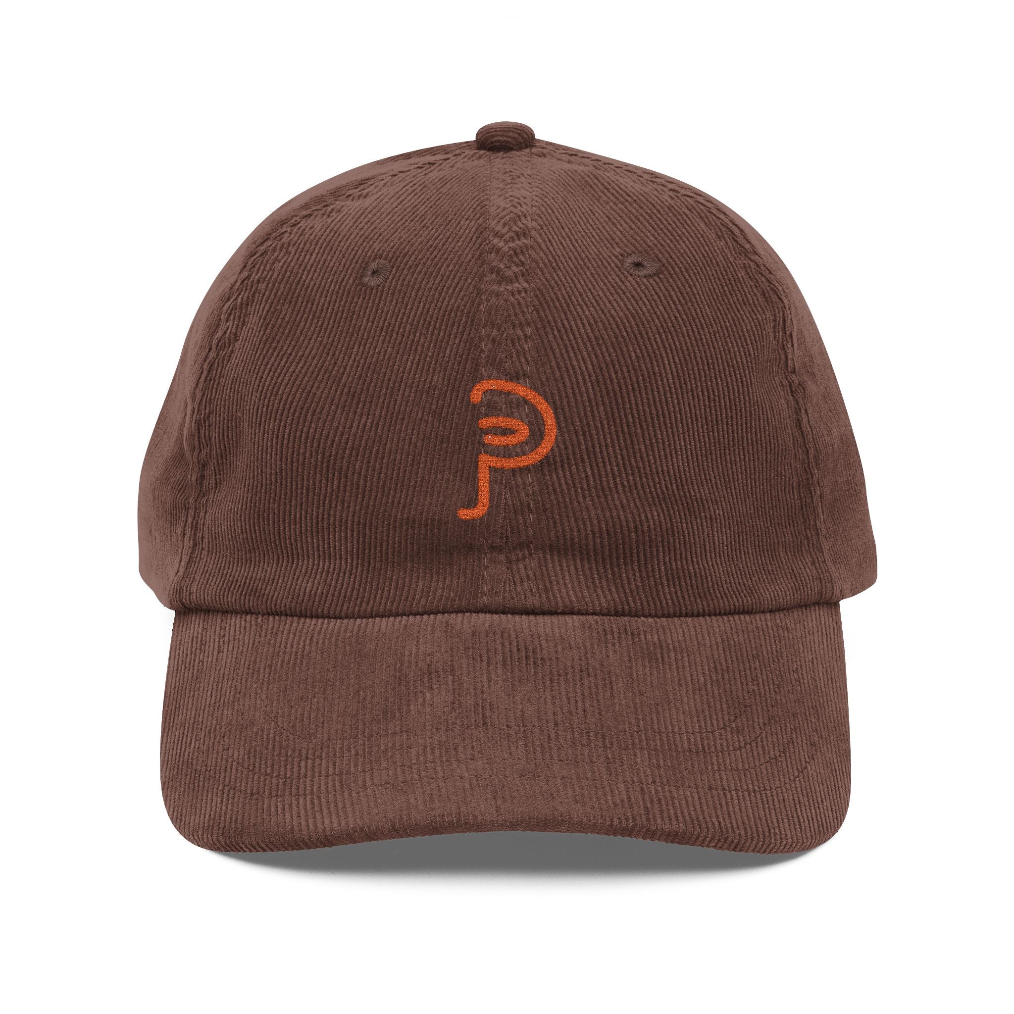 Plainly Vintage Corduroy Embroidered Cap — Rust Retro Dad Hat with Minimal 'P' Logo