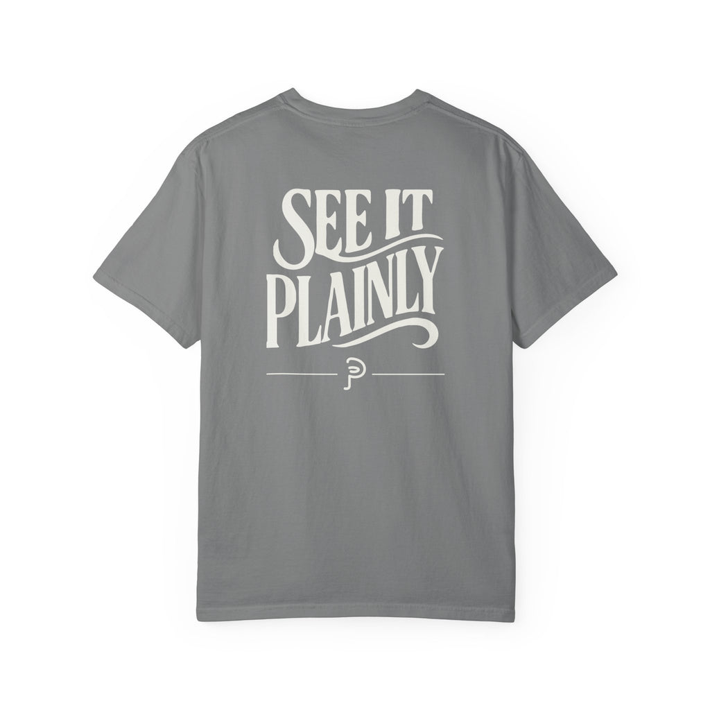 Clarity T-Shirt — "See It Plainly" script Minimal Motivational Tee Cream lettering