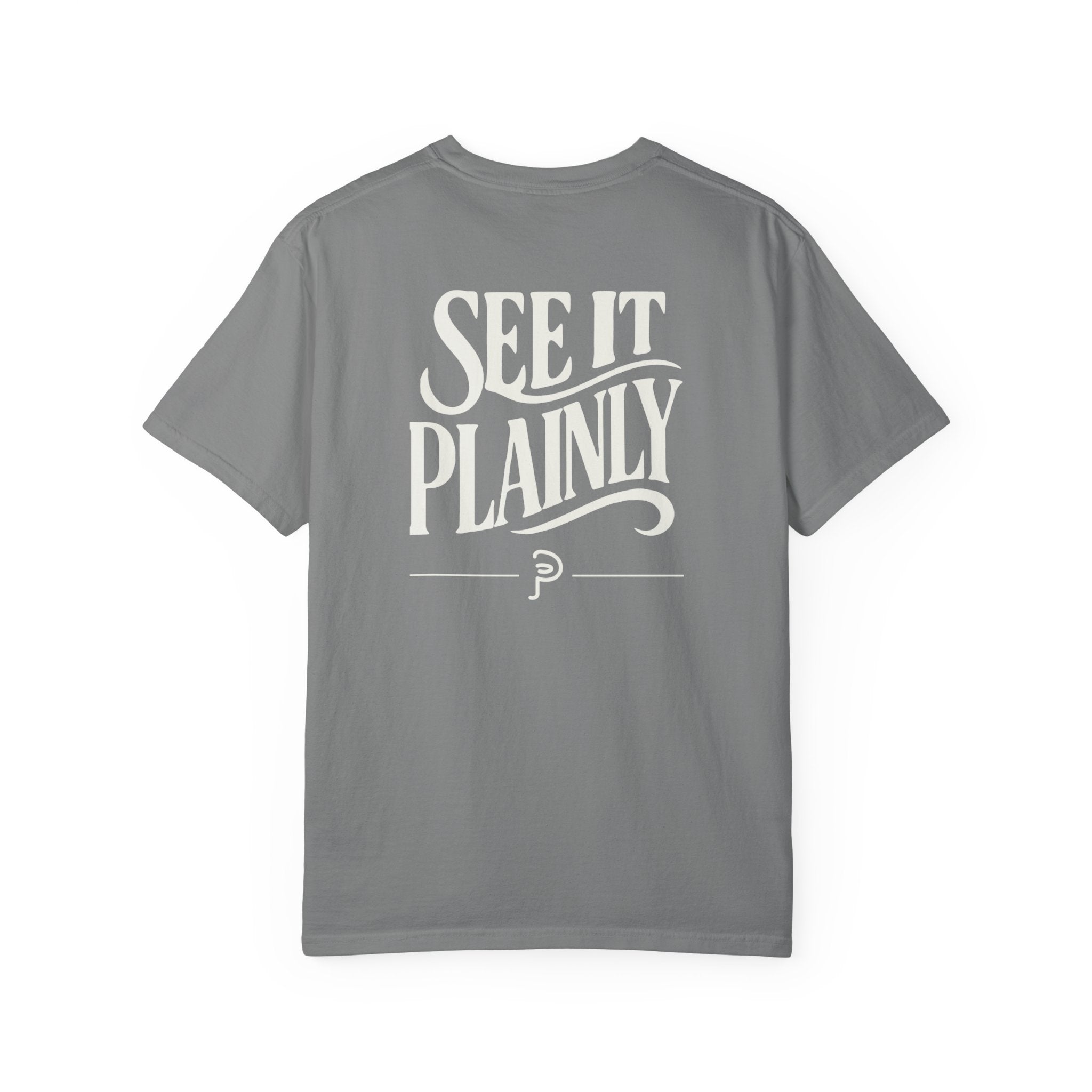 Clarity T-Shirt — "See It Plainly" script Minimal Motivational Tee Cream lettering