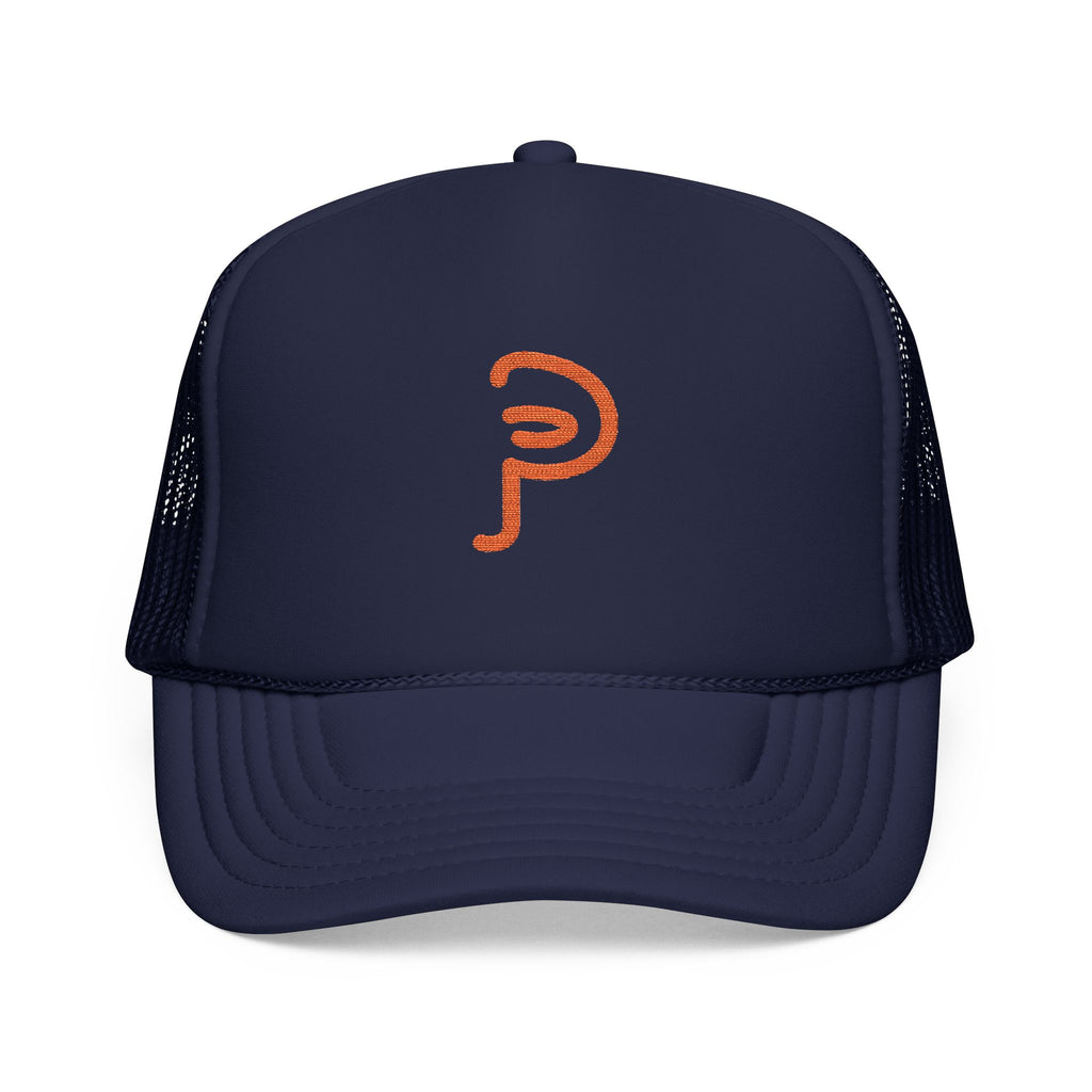 Plainly Trucker Hat — Orange Embroidered 'P' Logo Foam Cap