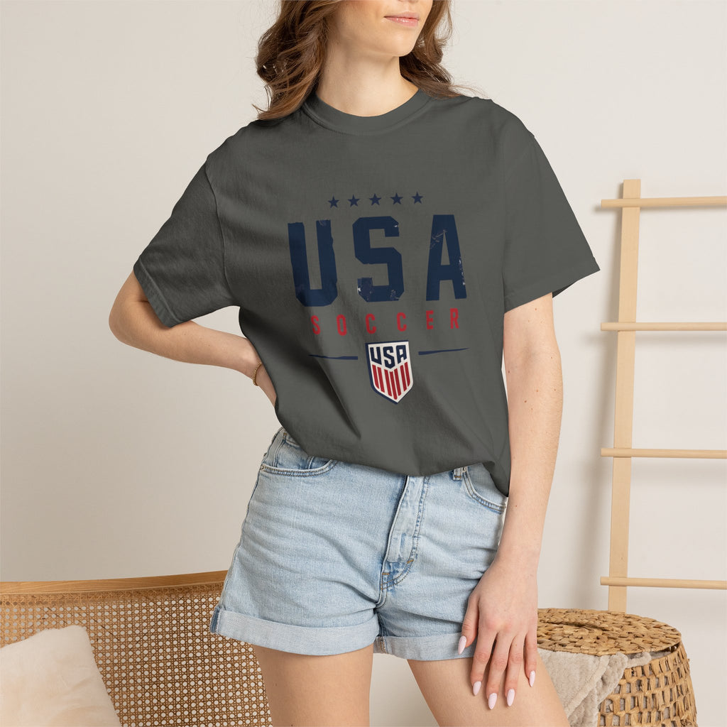 USA Soccer T-Shirt — Vintage Patriotic Soccer Tee with Crest