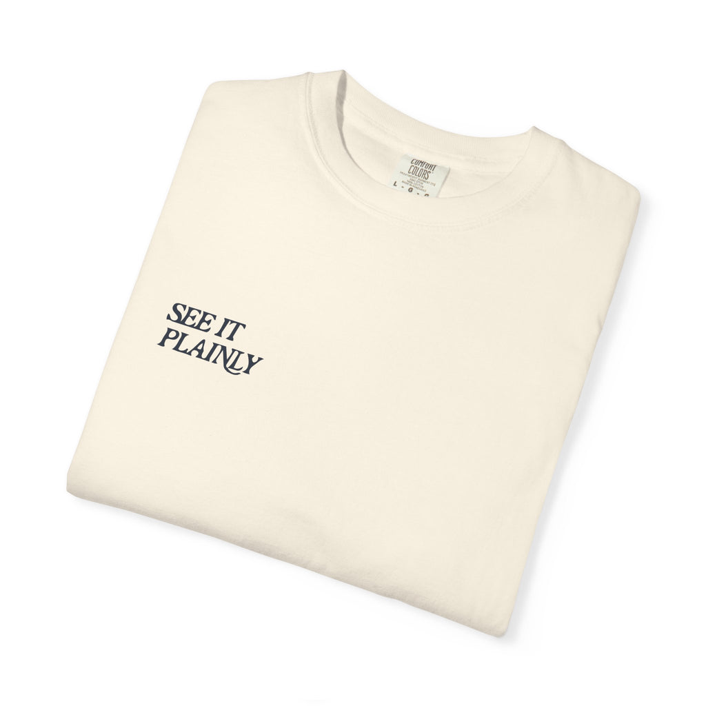 Clarity T-Shirt — "See It Plainly" Minimal Motivational Tee Navy lettering