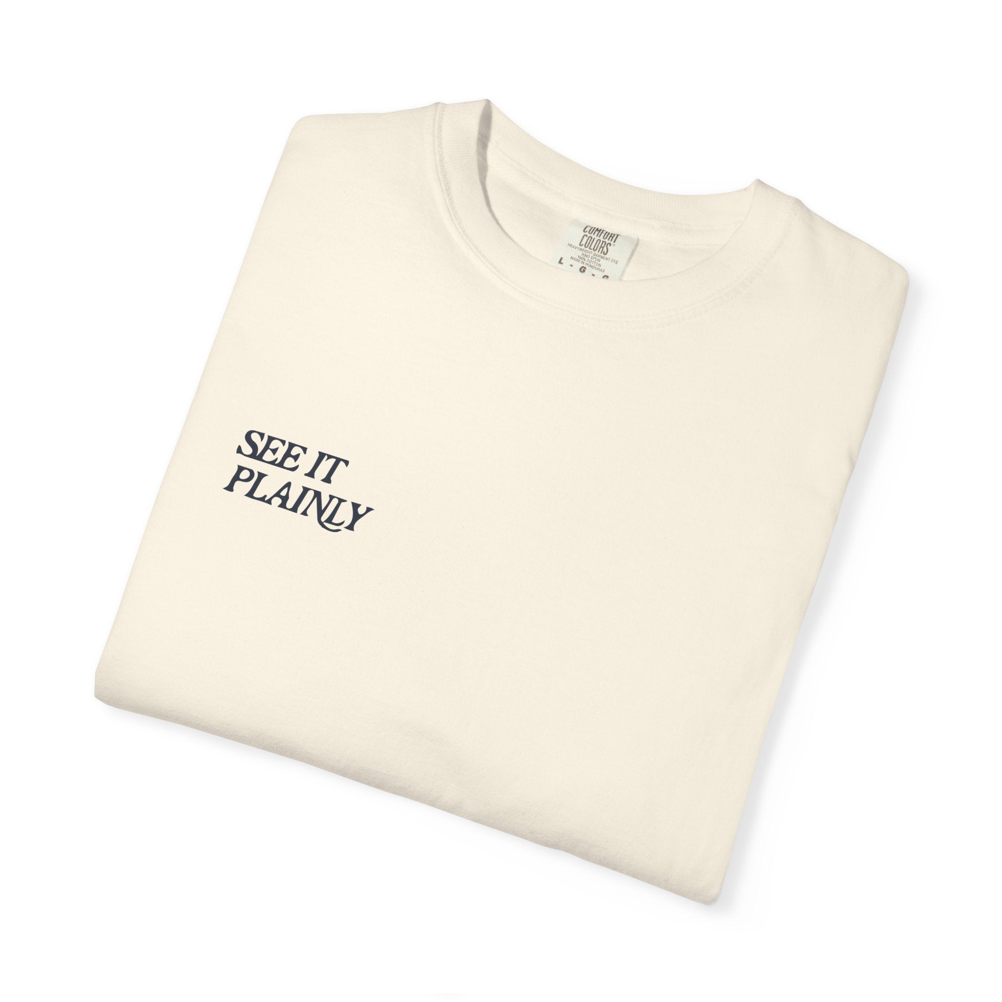 Clarity T-Shirt — "See It Plainly" Minimal Motivational Tee Navy lettering