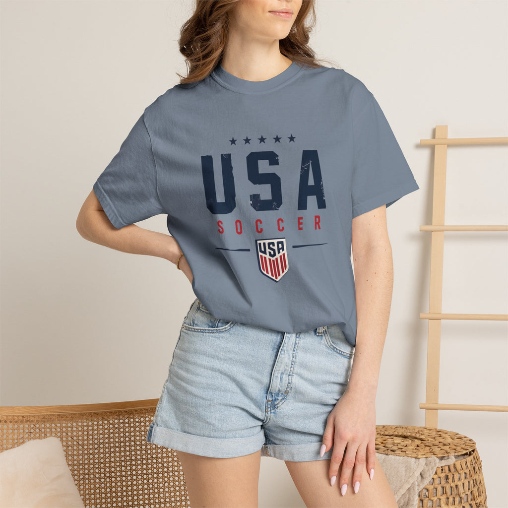 USA Soccer T-Shirt — Vintage Patriotic Soccer Tee with Crest
