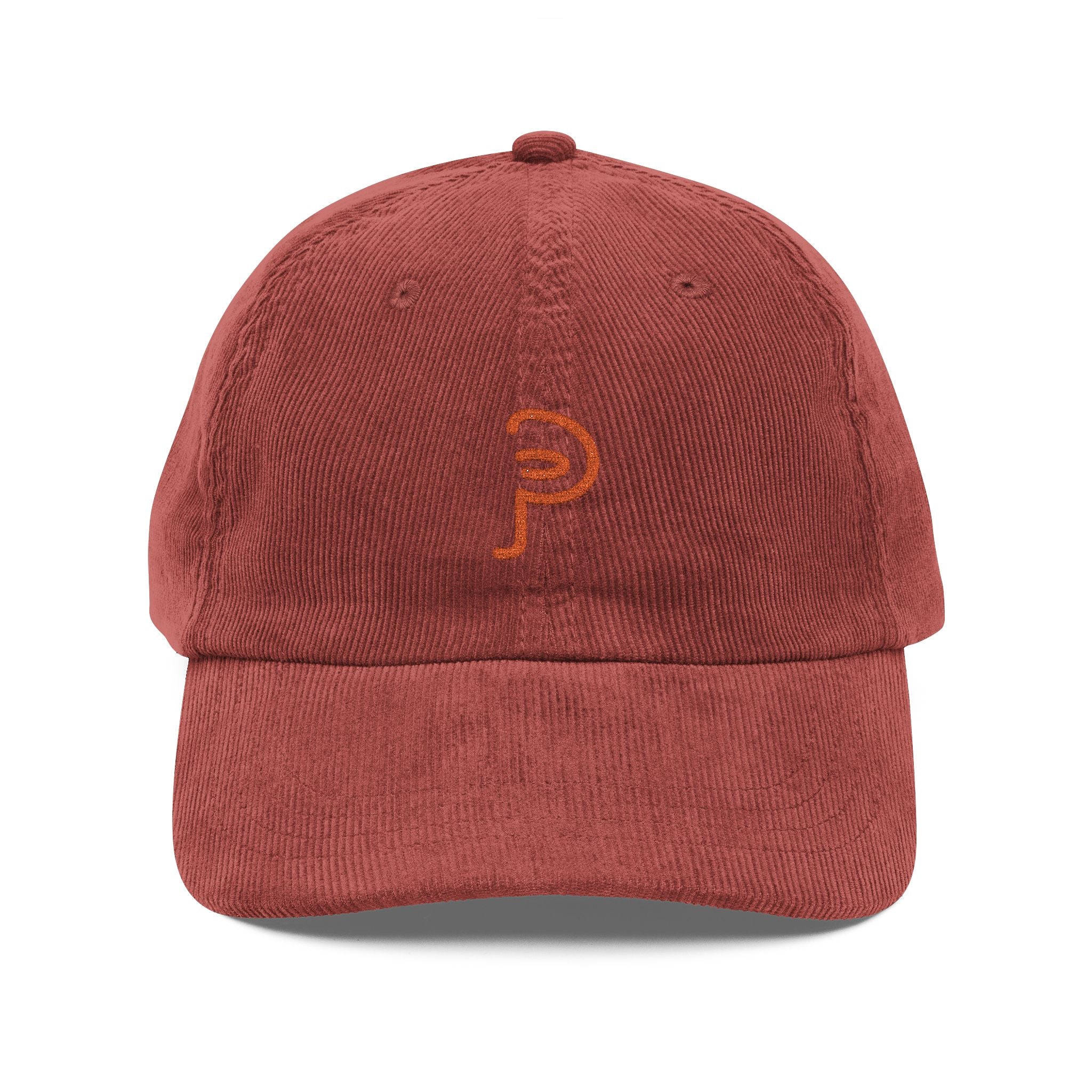 Plainly Vintage Corduroy Embroidered Cap — Rust Retro Dad Hat with Minimal 'P' Logo