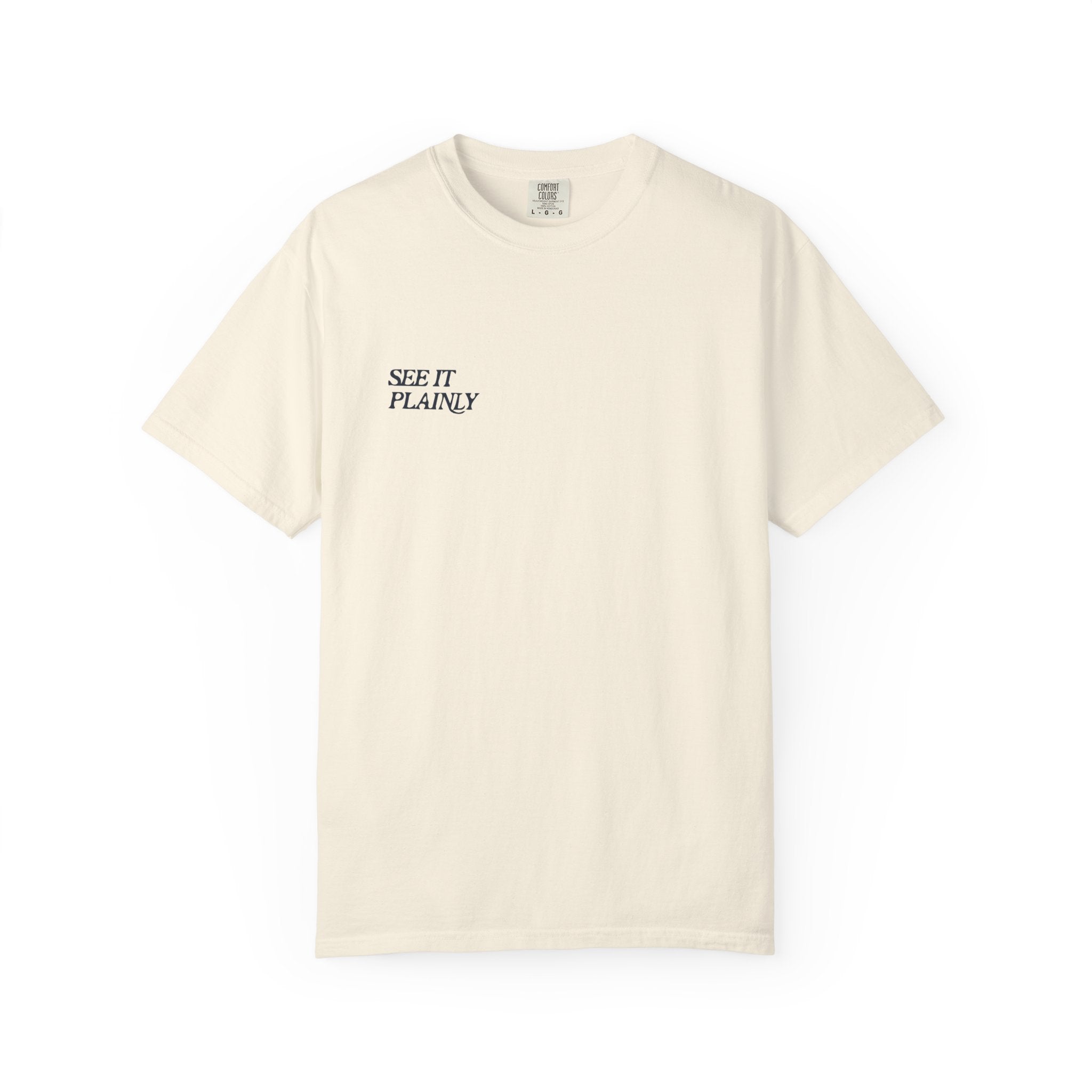 Clarity T-Shirt — "See It Plainly" Minimal Motivational Tee Navy lettering