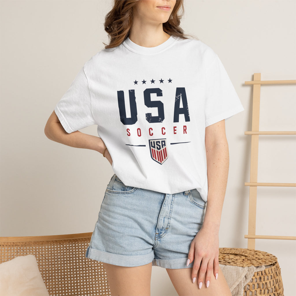 USA Soccer T-Shirt — Vintage Patriotic Soccer Tee with Crest