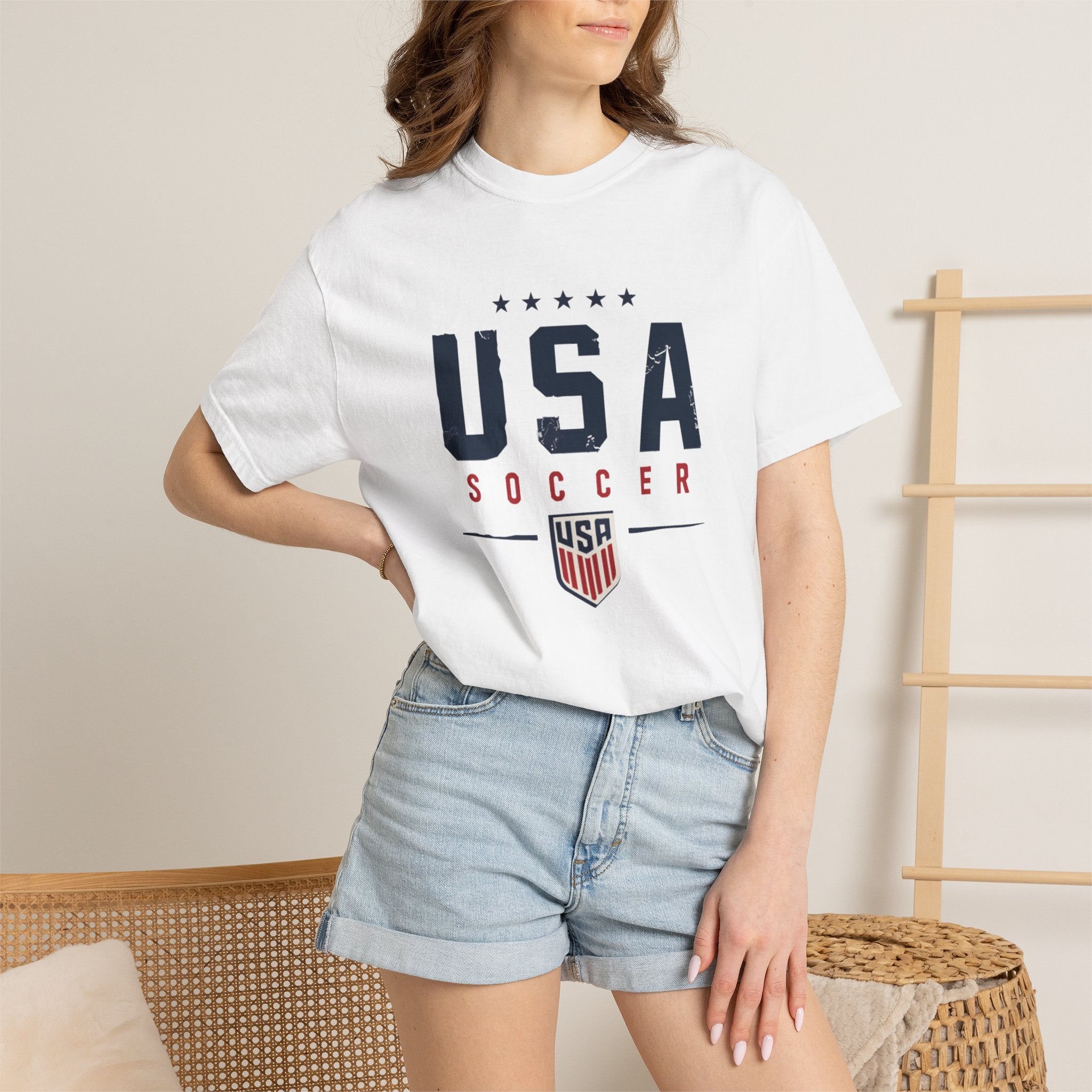 USA Soccer T-Shirt — Vintage Patriotic Soccer Tee with Crest