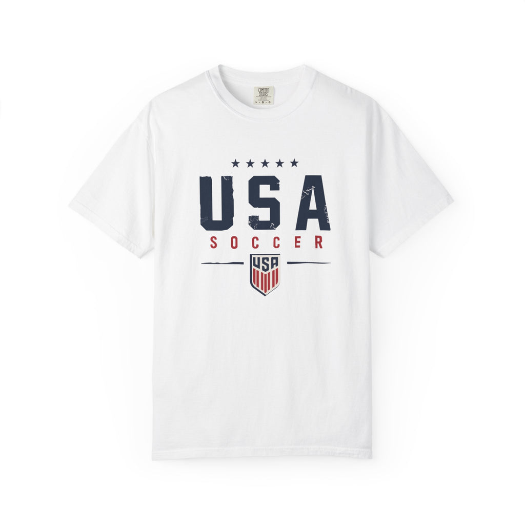 USA Soccer T-Shirt — Vintage Patriotic Soccer Tee with Crest