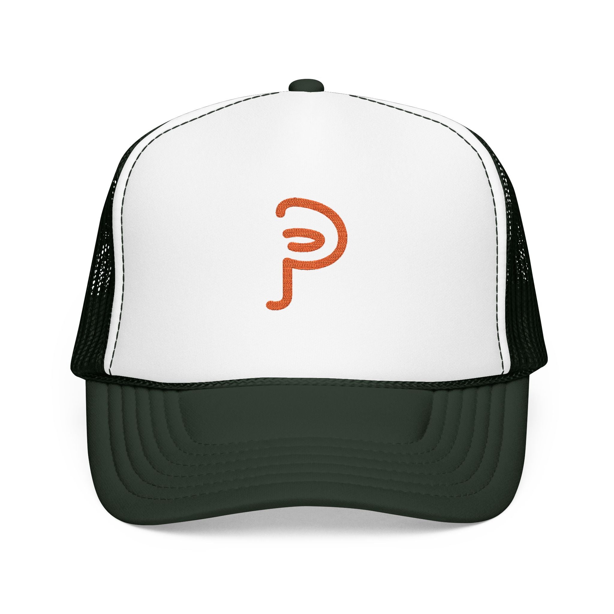 Plainly Trucker Hat — Orange Embroidered 'P' Logo Foam Cap