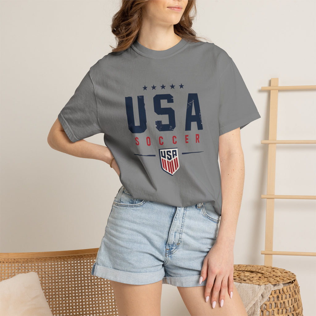 USA Soccer T-Shirt — Vintage Patriotic Soccer Tee with Crest