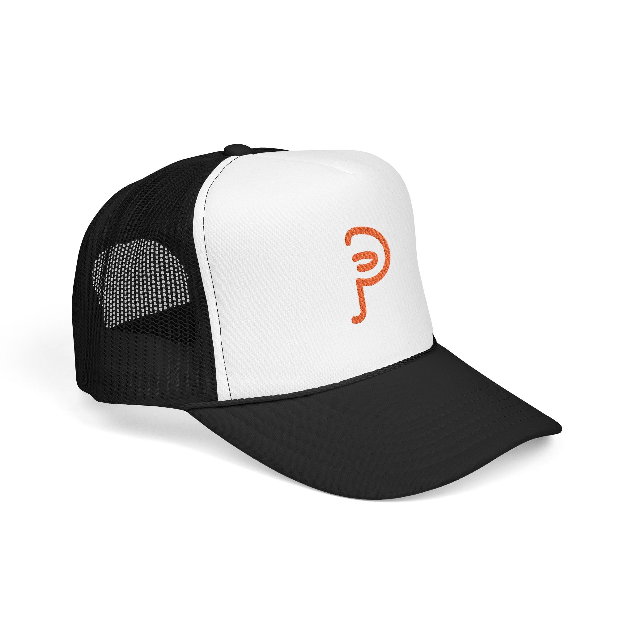 Plainly Trucker Hat — Orange Embroidered 'P' Logo Foam Cap