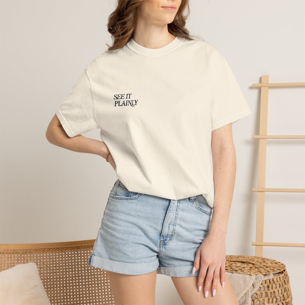 Clarity T-Shirt — "See It Plainly" Minimal Motivational Tee Navy lettering