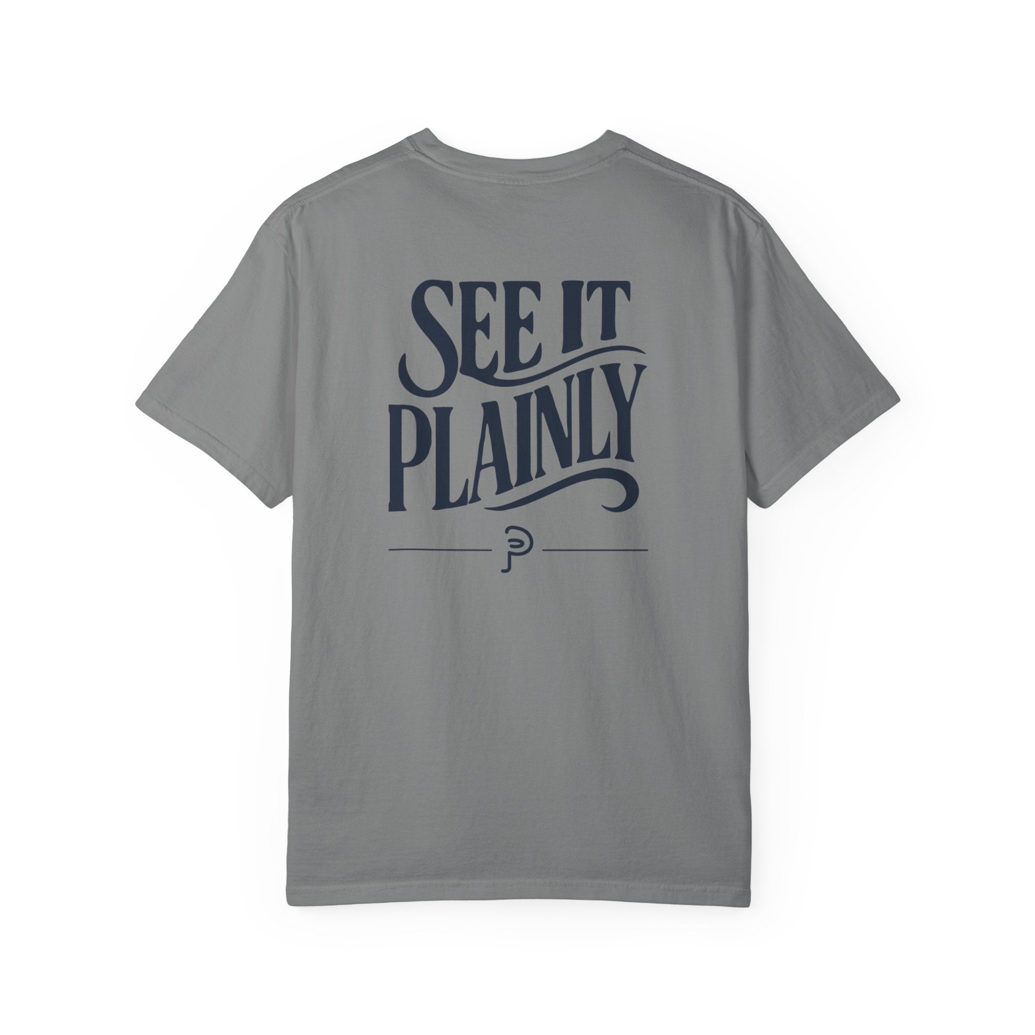 Clarity T-Shirt — "See It Plainly" script Minimal Motivational Tee navy lettering