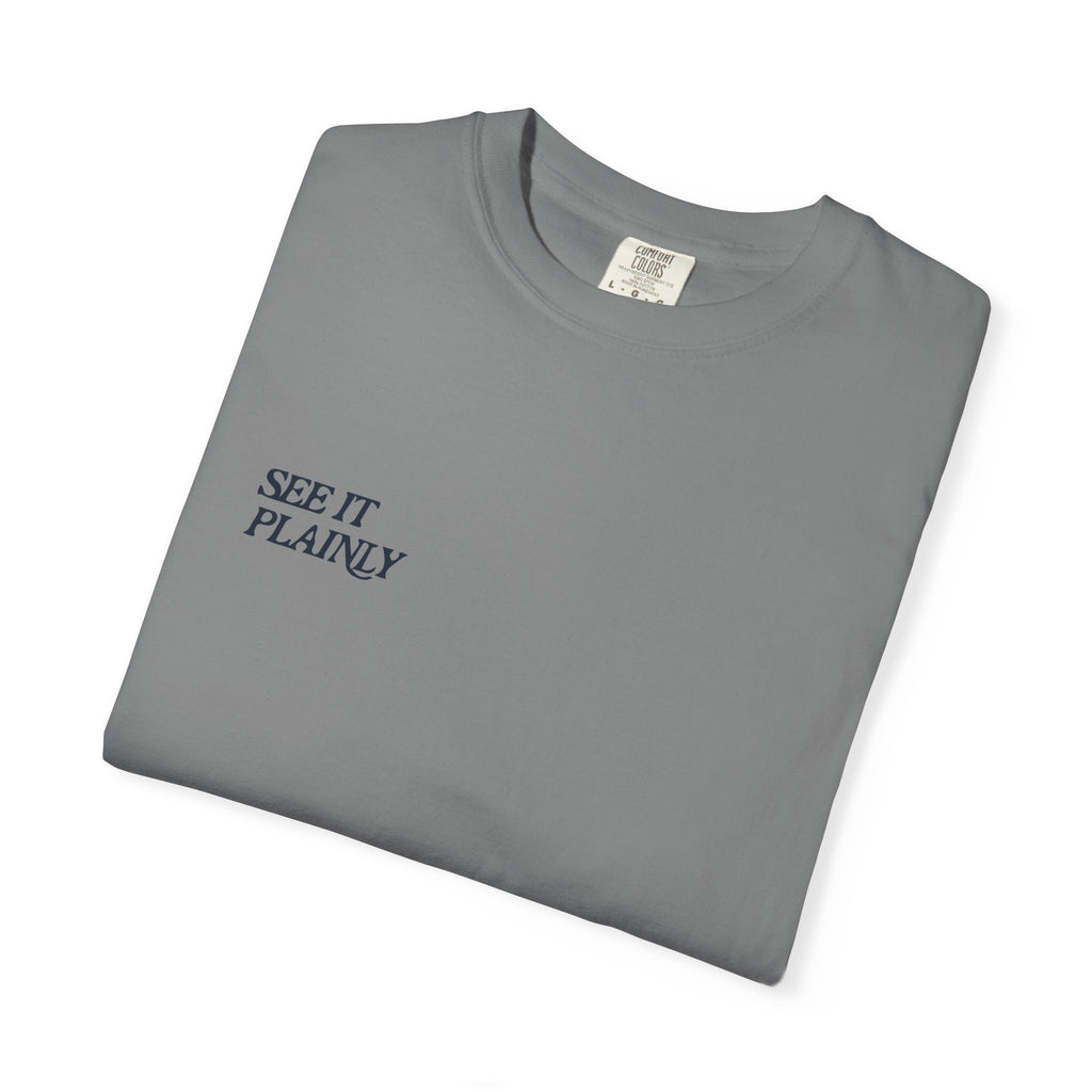 Clarity T-Shirt — "See It Plainly" Minimal Motivational Tee Navy lettering