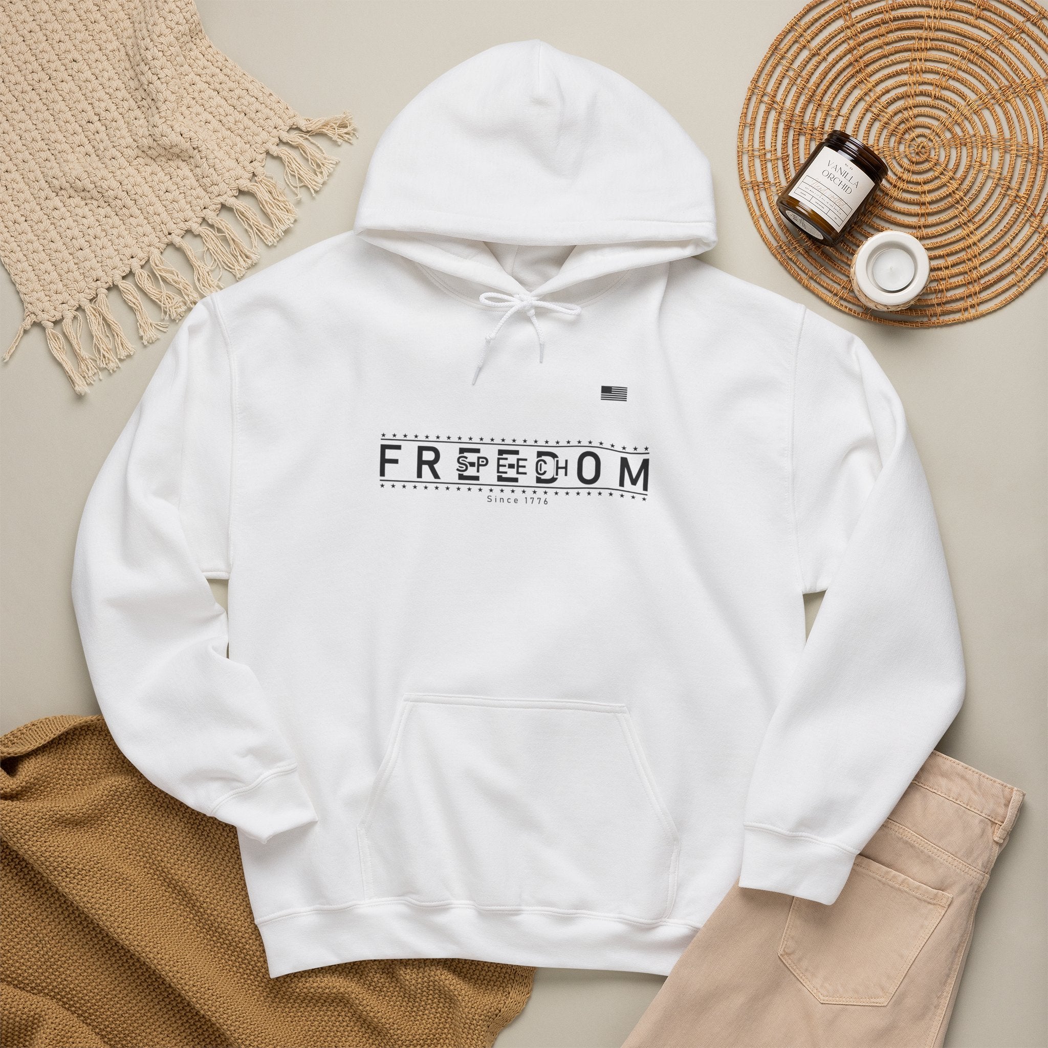 Freedom Hoodie — 'We the People' Monochrome American Flag Sweatshirt