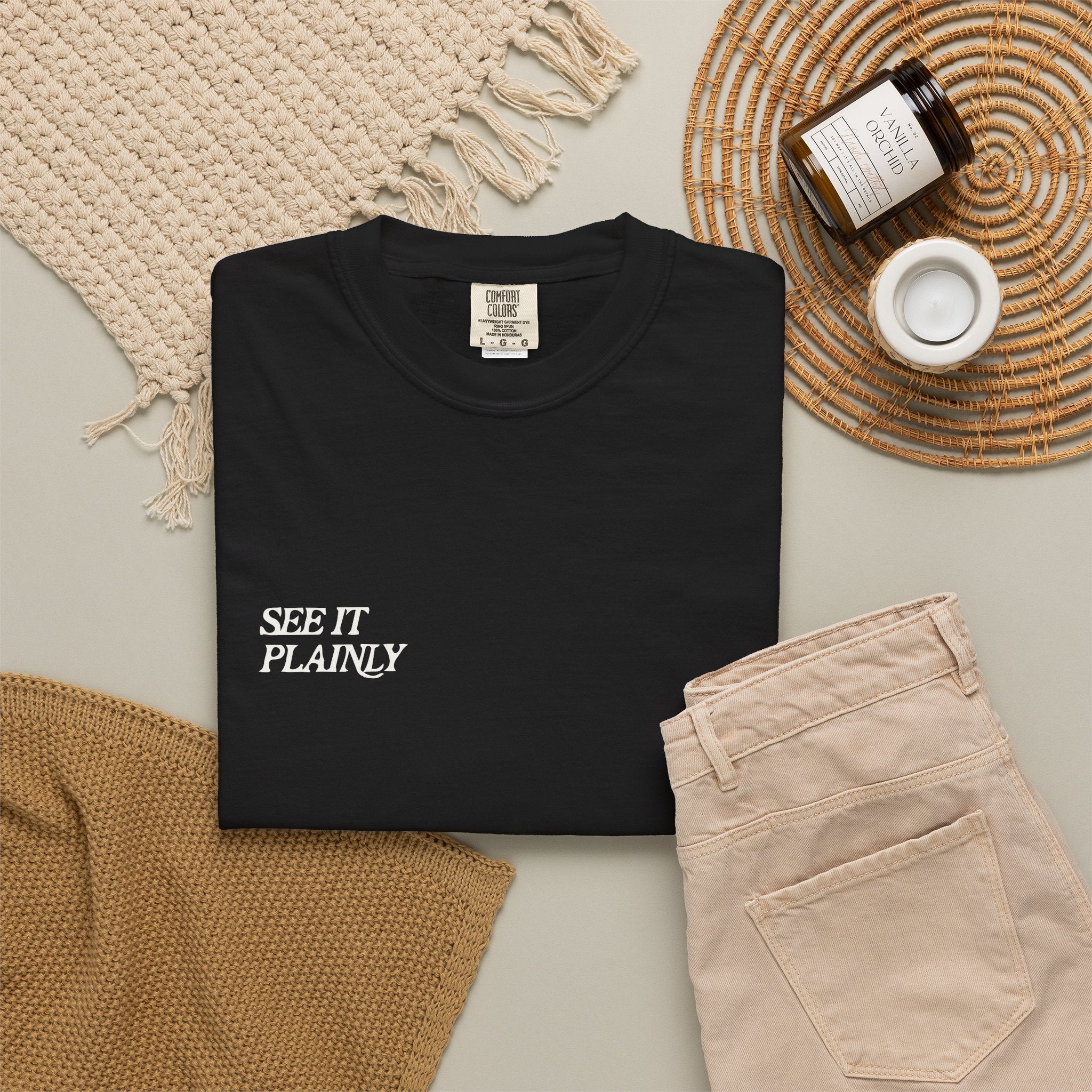 Clarity T-Shirt — "See It Plainly" Minimal Motivational Tee Cream lettering