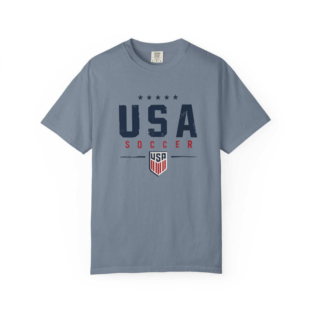 USA Soccer T-Shirt — Vintage Patriotic Soccer Tee with Crest